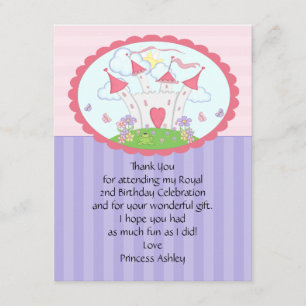 Agradecimiento Tarjeta púrpura de princesa Castle Thank You Flat