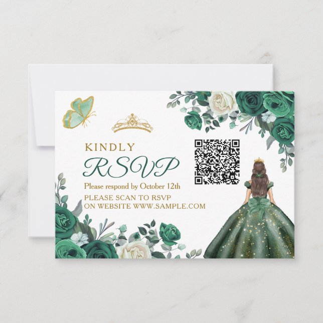 Agradecimiento Tarjeta QR RSVP de los Vestidos verdes de esmerald (Anverso)