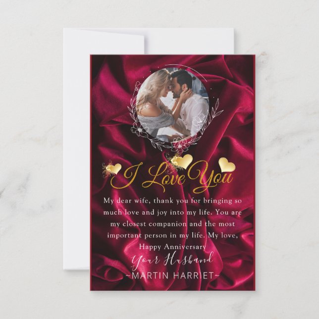 Agradecimiento Tarjeta romántica de aniversario con foto Te amo (Anverso)