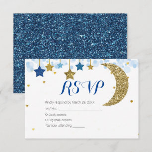 Agradecimiento Tarjeta RSVP Baby Shower de la luna de oro azul de