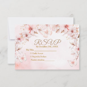 Agradecimiento Tarjeta Rsvp Crown de Quinceañera de mariposa rosa