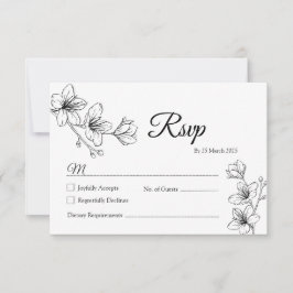 Agradecimiento Tarjeta RSVP de arte de la línea floral blanca min