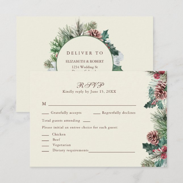Agradecimiento Tarjeta RSVP de Boda de Invierno (Anverso / Reverso)
