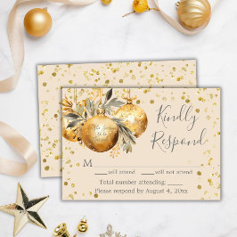 Agradecimiento Tarjeta RSVP de Boda de Navidades Beige-Oro