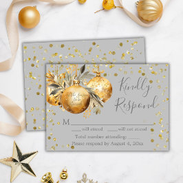 Agradecimiento Tarjeta RSVP de Boda de Navidades Gris Oro