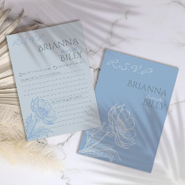 Agradecimiento Tarjeta RSVP de boda floral azul minimalista