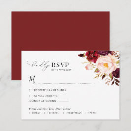 Agradecimiento Tarjeta RSVP de Boda Floral Moderna De Borgoña Y R