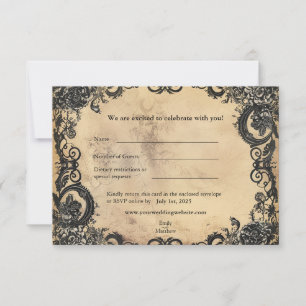 Agradecimiento Tarjeta RSVP de Boda Gótica Victoriana