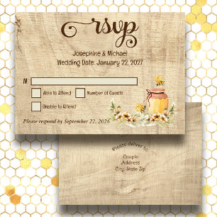 Agradecimiento Tarjeta RSVP de Boda Rustica Bumble Bee Wood Count