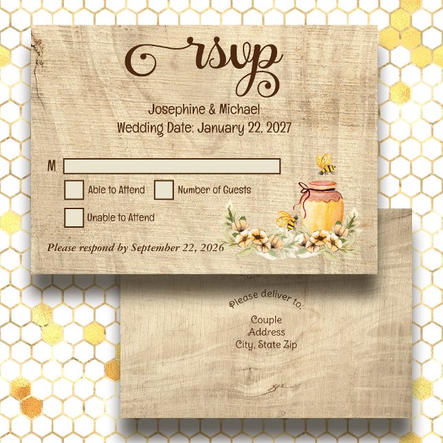 Agradecimiento Tarjeta RSVP de Boda Rustica Bumble Bee Wood Count (Subido por el creador)