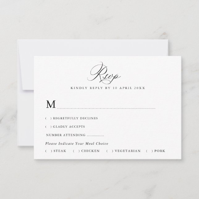 Agradecimiento tarjeta RSVP de boda simple en blanco y negro (Anverso)