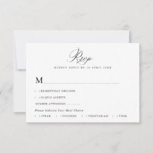 Agradecimiento tarjeta RSVP de boda simple en blanco y negro
