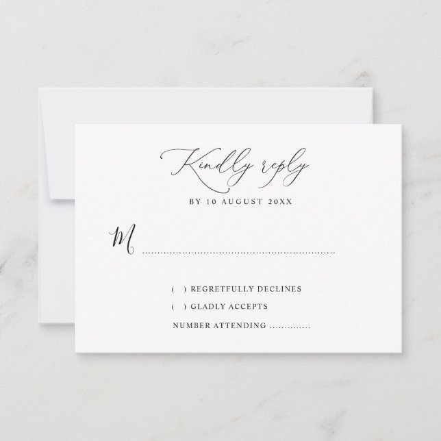 Agradecimiento tarjeta RSVP de boda simple en blanco y negro (Anverso)