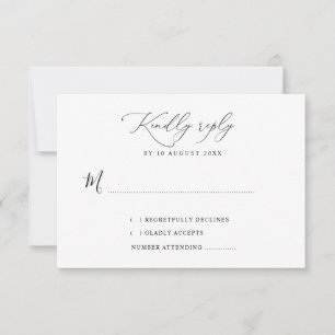 Agradecimiento tarjeta RSVP de boda simple en blanco y negro