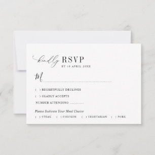 Agradecimiento tarjeta RSVP de boda simple en blanco y negro