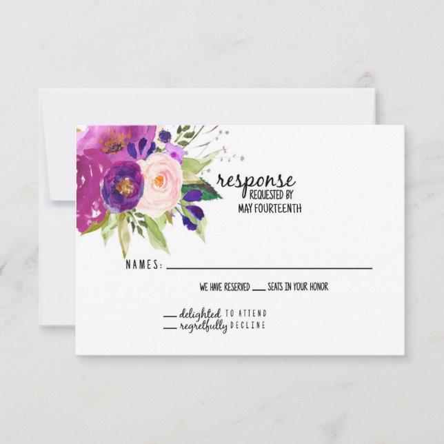 Agradecimiento Tarjeta RSVP de casacula de plumas florales (Anverso)