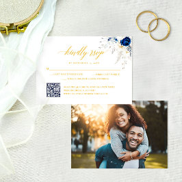 Agradecimiento Tarjeta RSVP de código QR del Boda floral amarillo