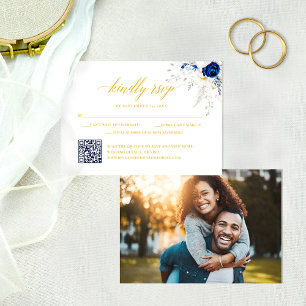 Agradecimiento Tarjeta RSVP de código QR del Boda floral amarillo