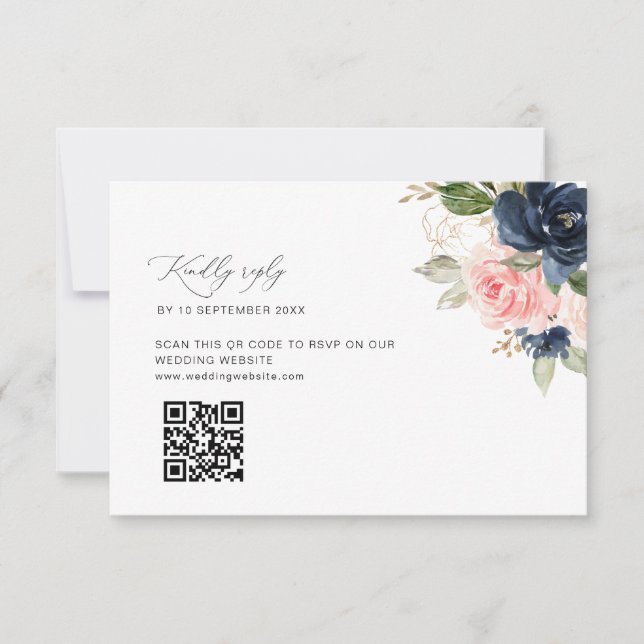 Agradecimiento tarjeta RSVP de código QR para boda de marina y ru (Anverso)