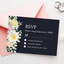 Tarjeta RSVP de elegante floral de boda oscura mod