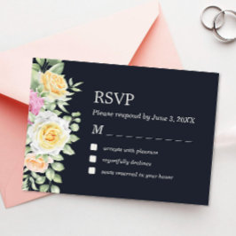 Agradecimiento Tarjeta RSVP de elegante floral de boda oscura mod