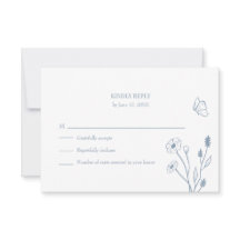 Tarjeta RSVP de Flores y Mariposas Azul Dusty