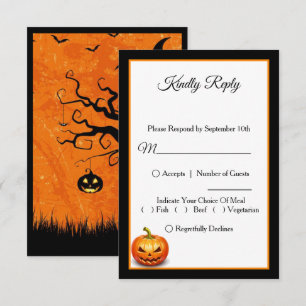 Agradecimiento Tarjeta RSVP de la boda de la calabaza de Hallowee