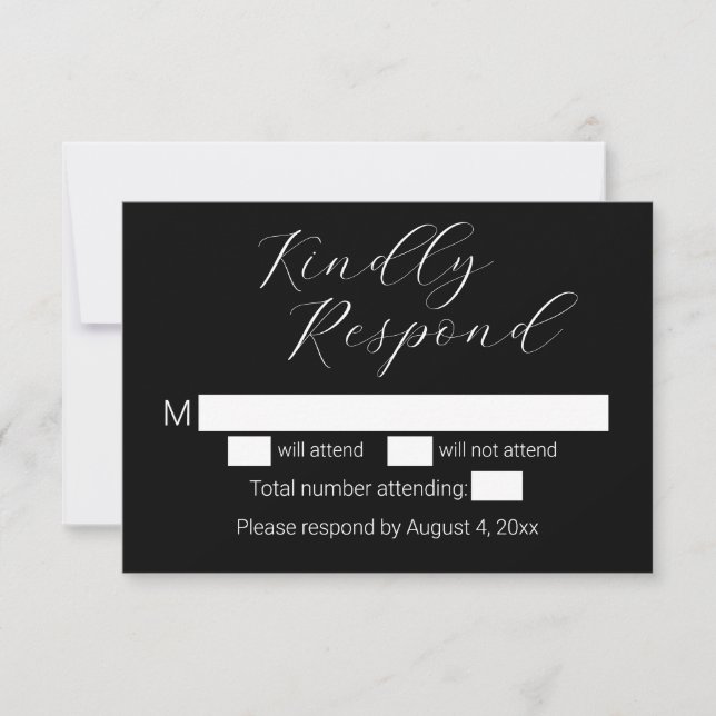 Agradecimiento Tarjeta RSVP de la boda negra minimalista (Anverso)