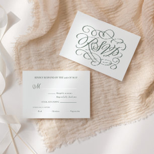 Agradecimiento Tarjeta RSVP de Sage Green Calligraphy Boda de com