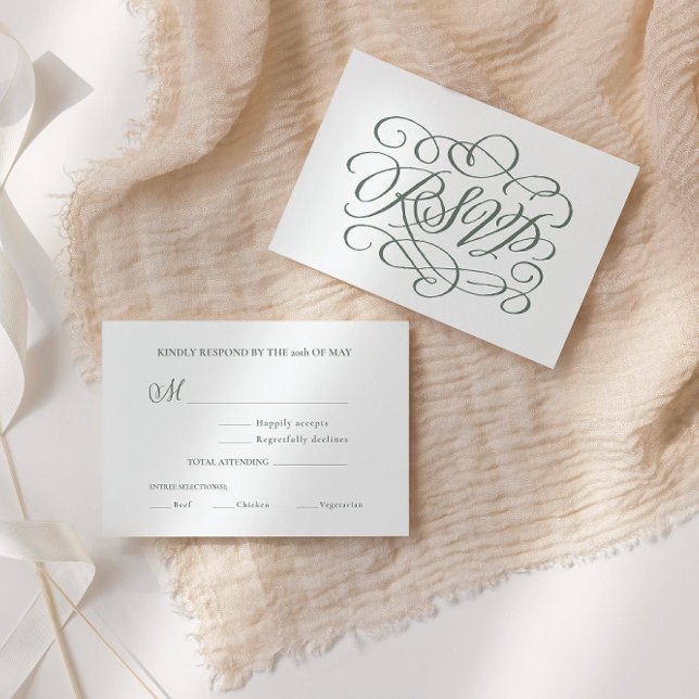 Agradecimiento Tarjeta RSVP de Sage Green Calligraphy Boda de com (Subido por el creador)
