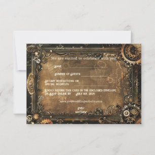 Agradecimiento Tarjeta RSVP de Steampunk Noir Affair Wedfair