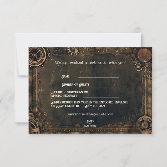 Agradecimiento Tarjeta RSVP de Steampunk Noir Affair Wedfair (Anverso)
