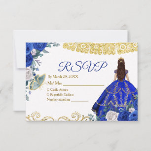 Agradecimiento Tarjeta RSVP Real Azul de Quinceañera 15 Anos