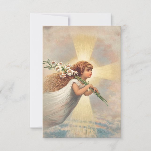Agradecimiento Tarjeta Sagrada Devocional de Angelito con Lirios (Anverso)