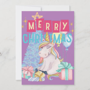 Agradecimiento Tarjeta única de Navidades unicornios