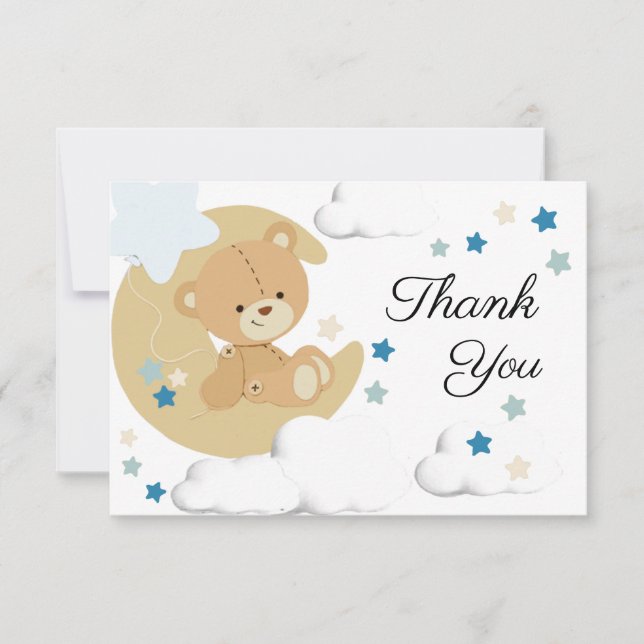 Agradecimiento Teddy Bear Love Baby Boy Shower | Tarjeta de agrad (Anverso)