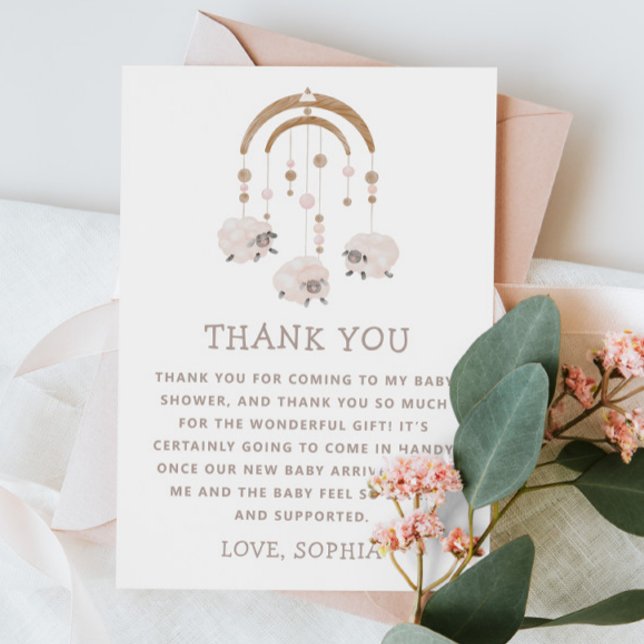 Agradecimiento Teléfono móvil de Boho Sheep | Tarjeta Baby Shower (Subido por el creador)