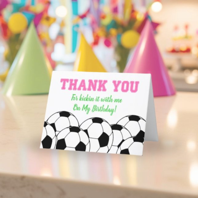 Agradecimiento Tema Del Fútbol De Cumpleaños Rosado - Tarjeta Par (Pink Soccer Birthday Thank You Card)