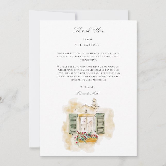 Agradecimiento Toscana acuarela Italiana Tarjeta de agradecimient (Anverso)