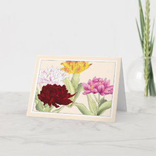 Agradecimiento Tulipanes de loro coloridos, tarjeta de arte botán