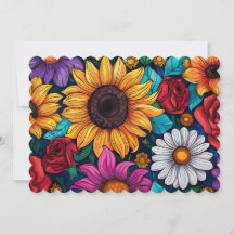 Vibrante tarjeta de saludo floral plana - girasole
