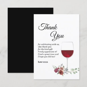 Agradecimiento vino tinto, flores marrones, tarjeta de agradecimi