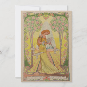 Agradecimiento Vintage Art Nouveau Chica con Doves Tarjeta de agr