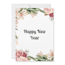 Watercolor floral hermosa tarjeta plana de año nue