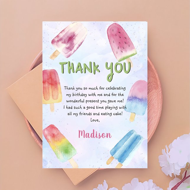 Agradecimiento Watercolor Summer Popsicle Cumpleaños - Tarjeta de (Subido por el creador)