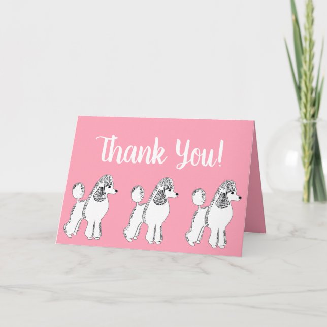 Agradecimiento White Poodles Pink Gracias Tarjeta De Saludo (Anverso)
