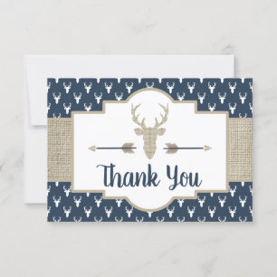 Agradecimiento Woodland Antlers Tarjeta de agradecimiento, Burlap