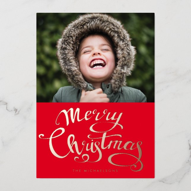 AGREGA TU FOTO | Tarjeta de Navidad de Papel Alumi (Anverso)