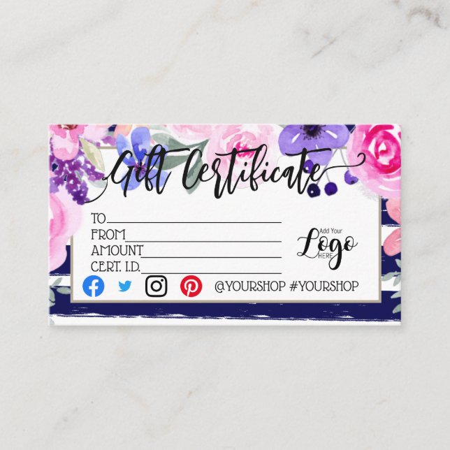 AGREGAR EL marketing de su certificado de regalo d (Anverso)
