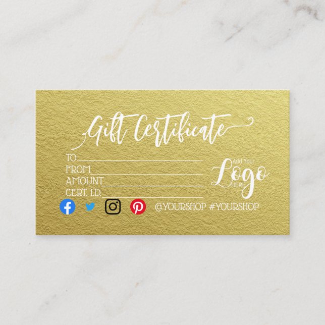 AGREGAR EL marketing de su certificado de regalo d (Anverso)